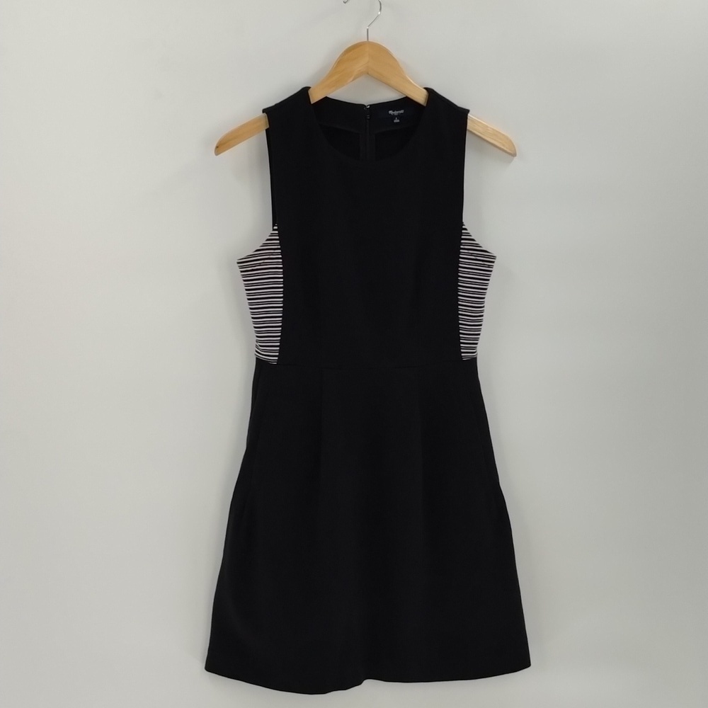 Madewell Mini Dress Size 2 Black White Fit & Flare Sleeveless Skater Stretch